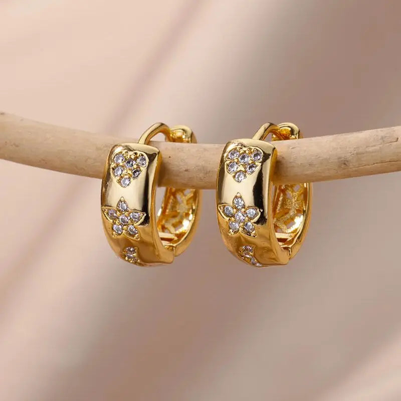 Zircon Star Earring For Women Girl Stainless Steel Hoop Piercing Earring y2k 2024 New Jewelry Accessories Gift aretes