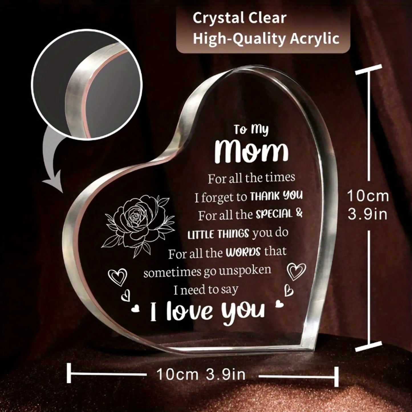 Mother's Day Gift -Sign Heart Shaped Plaque - Gift For Mother Desktop  I Lover You Mom