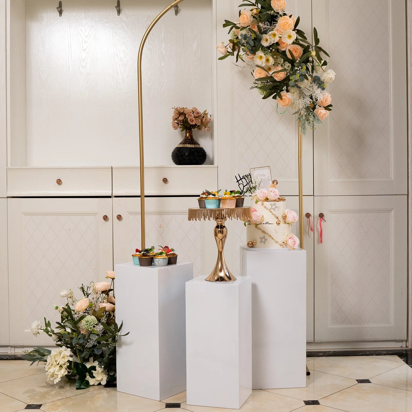 3PCs Metal Display Pedestal Stand  - White Pedestal for Sculpture Display