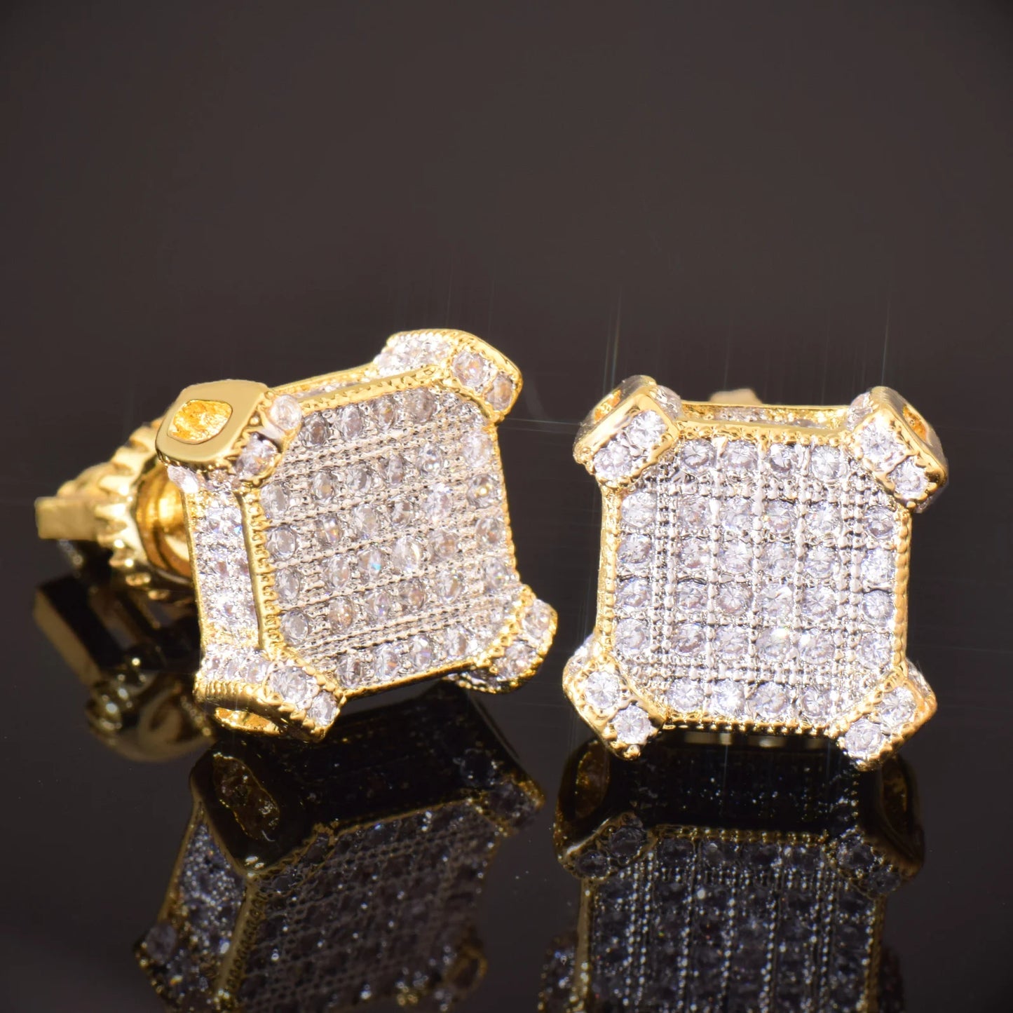 10MM Square Zircon Earring Gold,  silver Color - Men Women Screw Stud Earrings