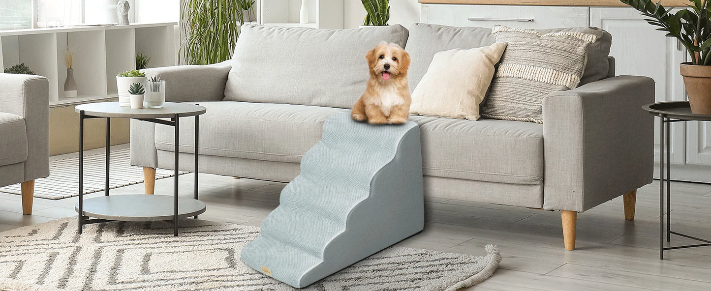 Dog Ramp Step Stairs - 5 Steps - Pet Stairs for High Beds and Sofa - Density Sponge Foam -  Removable Washable Cover