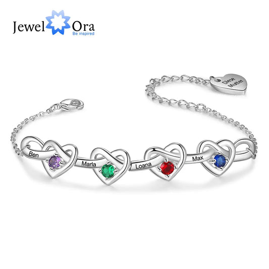 Heart Bracelet with 2-6 Birthstones