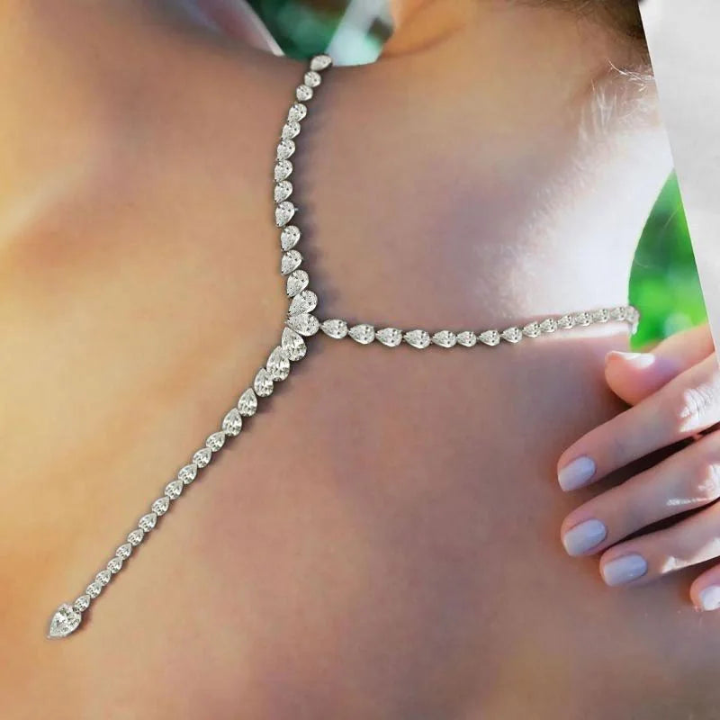 Water Drop Zircon Necklace - Luxury Choker Jewelry for Women - Statement Y Lariat Necklace