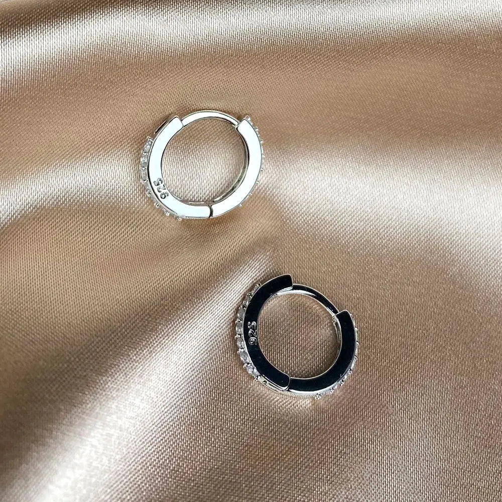 1Pair Stainless Steel Minimal Hoop Earrings - Crystal Zirconia -Small Huggie Thin Cartilage Earrings