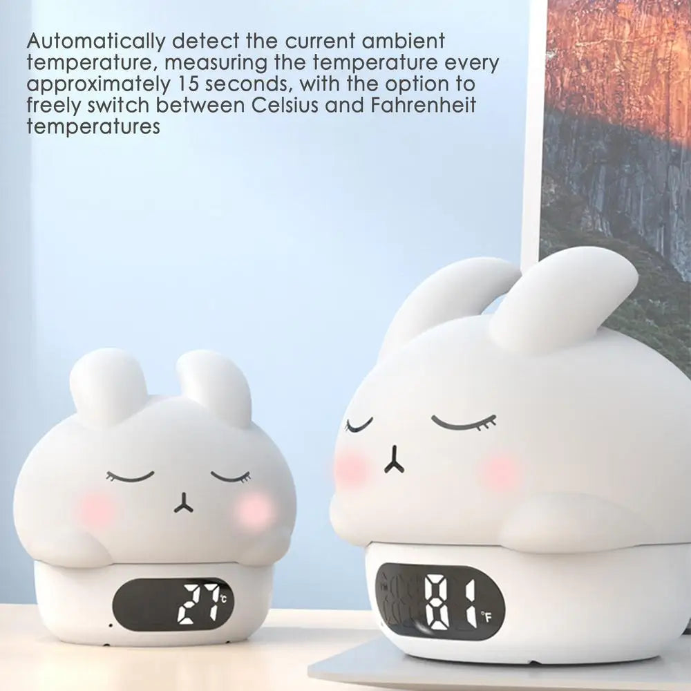 Bunny Alarm Clock Sleep Training Night Lights Rabbit Silicone Pat Light Rabbit Digital Alarm Clock Fun Rabbit Wake up Lamp