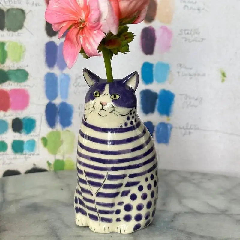 Polka Dot Cat Flower Vase - Dot Pattern Resin Cat Vase - Cat Vase For Home Bookshelf Shelf Decoration Tiny Animal Vases