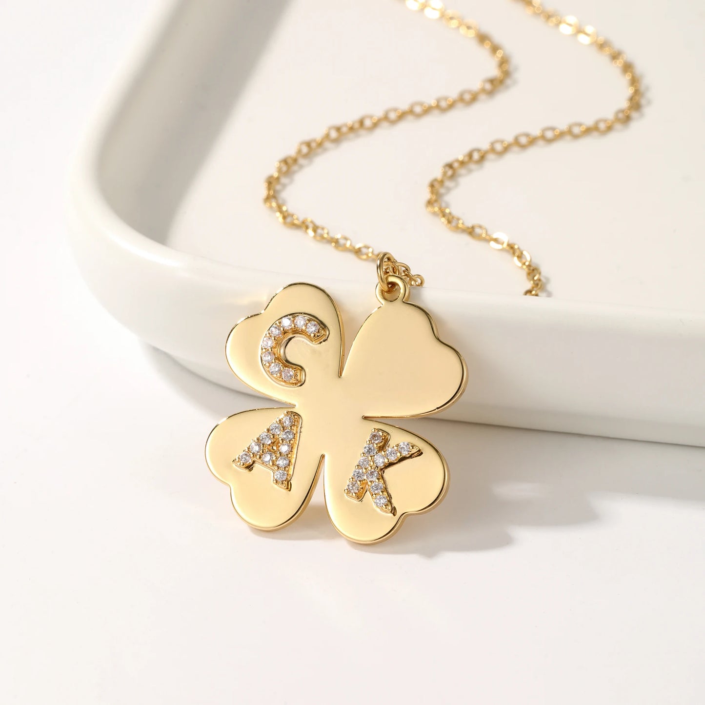 Qitian Clover Necklace With Zircon Letter For Women Personalized Clover Name Letter Pendant Jewelry Christmas Gift ForGirlfriend