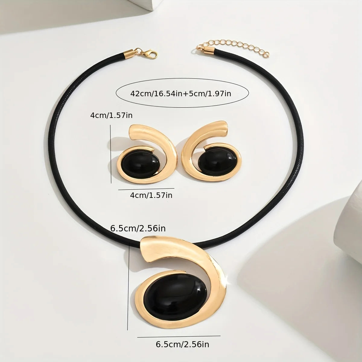 Handmade Black & Gold Circular Pendant Set, Electroplated Iron Necklace & Earrings,