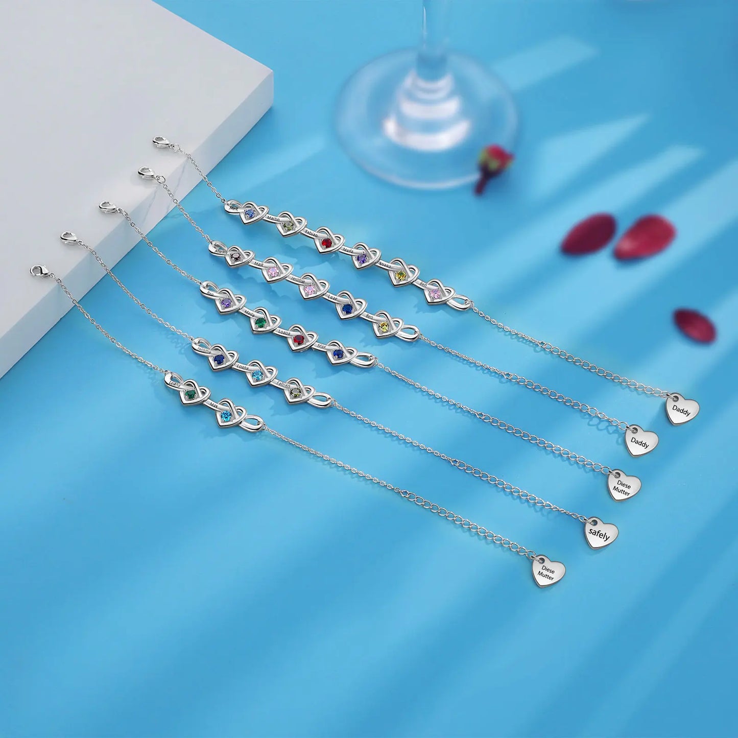 Heart Bracelet with 2-6 Birthstones