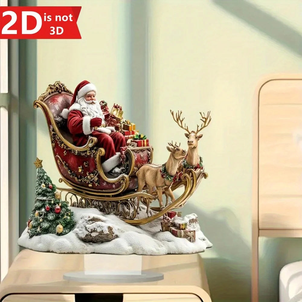 2D Santa & Reindeer Sled Pendant. - Multi-purpose holiday decor for home, office & kitchen