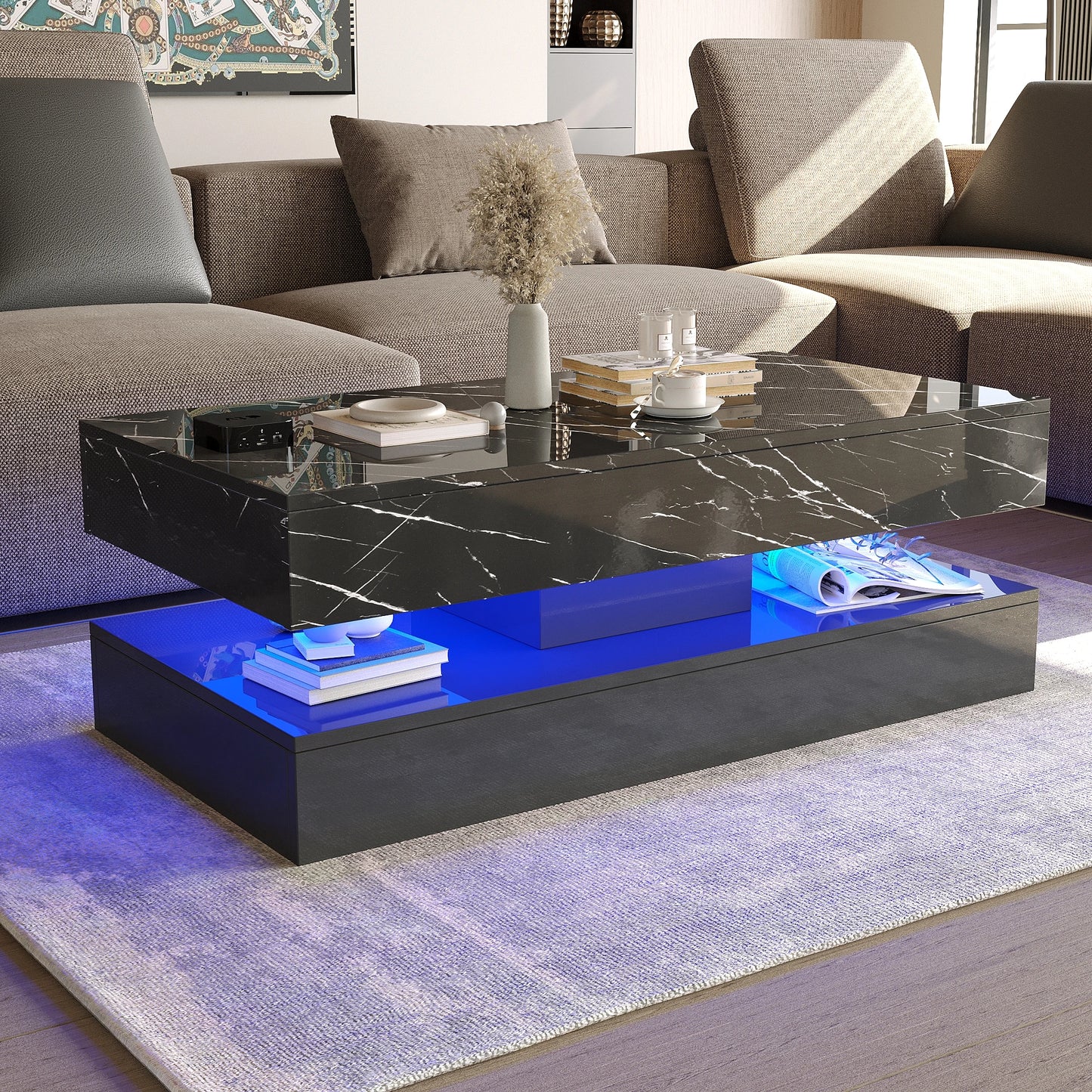 Stylish Coffee Table with LED lights, and 2 Storage Drawers
