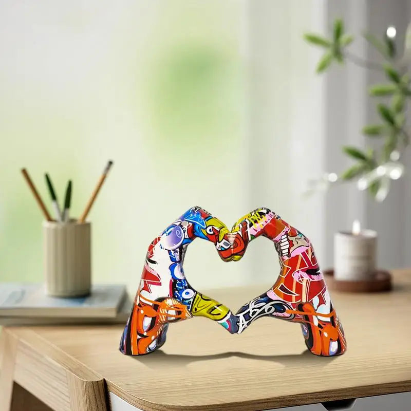 Creative Heart Gesture Sculpture Resin Abstract Hand Love Statue Figurines Wedding Home Living Room Desktop Decoration