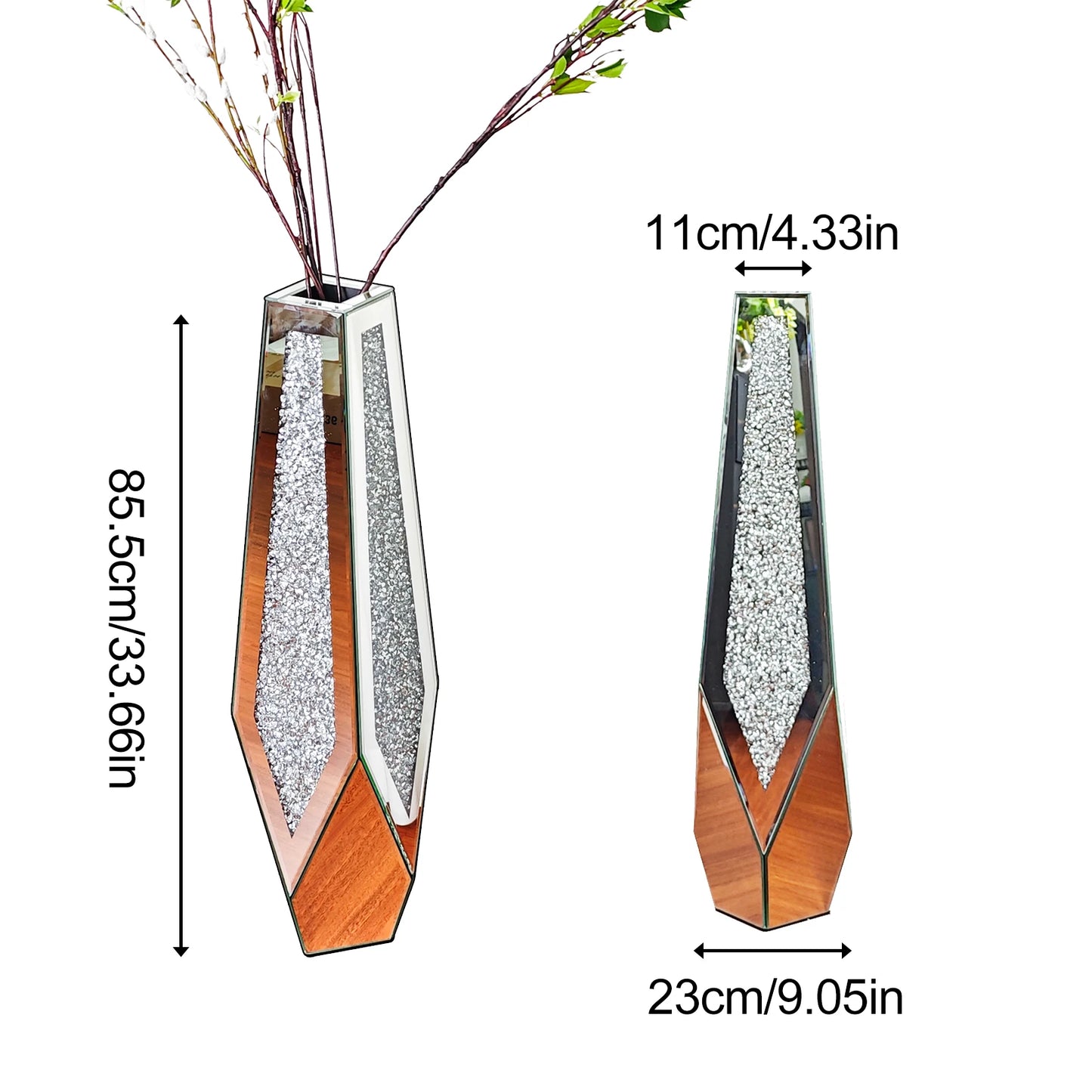 Modern Large Crushed Diamond Glass Vase for Home Decor   -  Crystal Centerpiece for Living Room