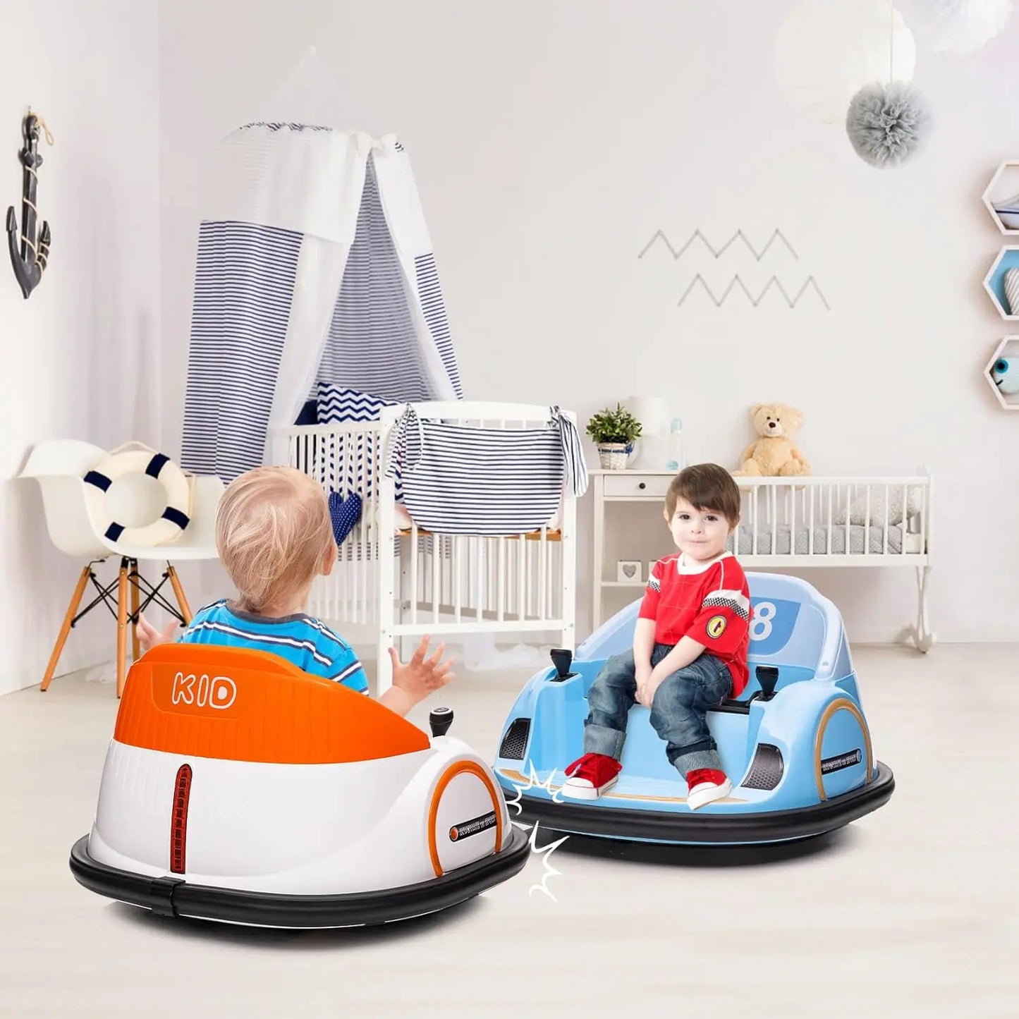 12V Ride On Bumper Car for Kids - Toddlers Electric Bumping Car with Remote Control, Battery Display, LED Lights