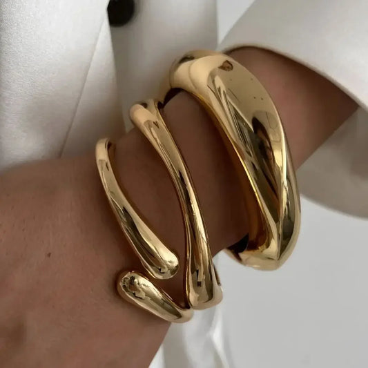 3 Styles Vintage Hip Hop Metal Cuff Bangles - Gold & Silver Color Geometric Spring Bangles For Women