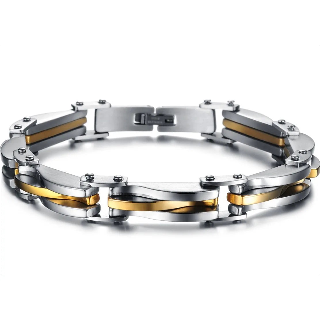 Men - Boys Stainless Steel Two Tone Bracelet - Gold/Silver Color