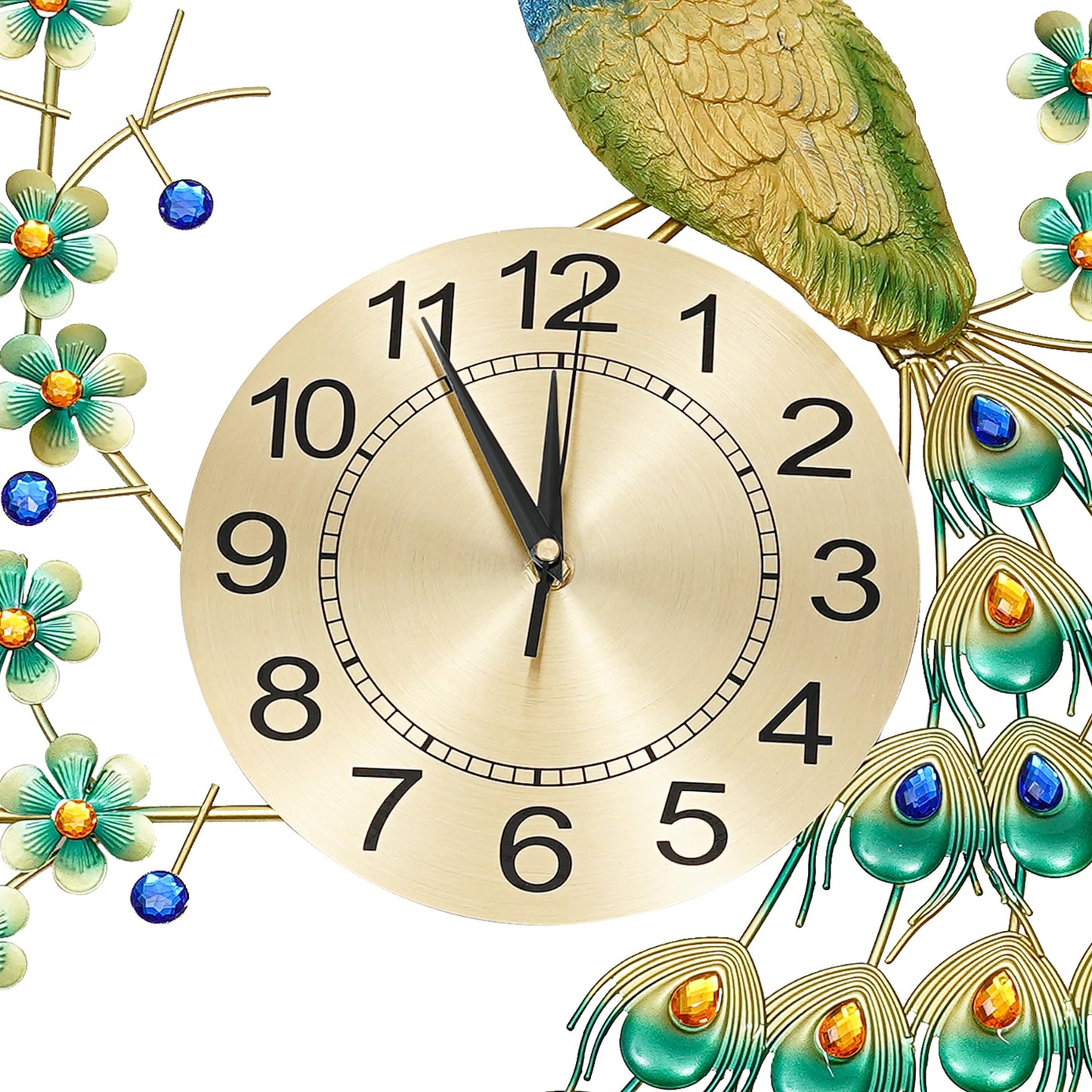 Luxury Peacock Wall Clock -  Metal 3D Art Decoration Wall Clock -  8.26Inch Silent Quartz