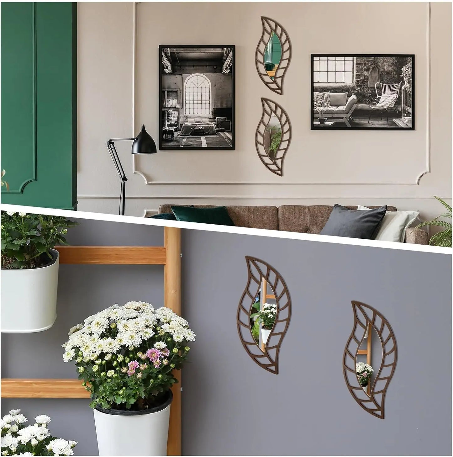 2 Pcs Decorative  Leaf  Wall Mirror