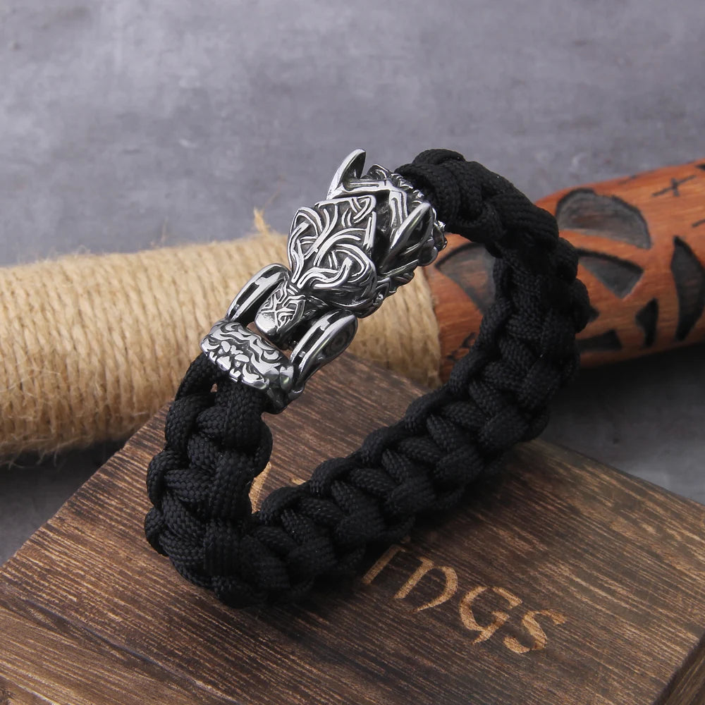 Never Fade Rock Viking Wolf Bracelet Men's