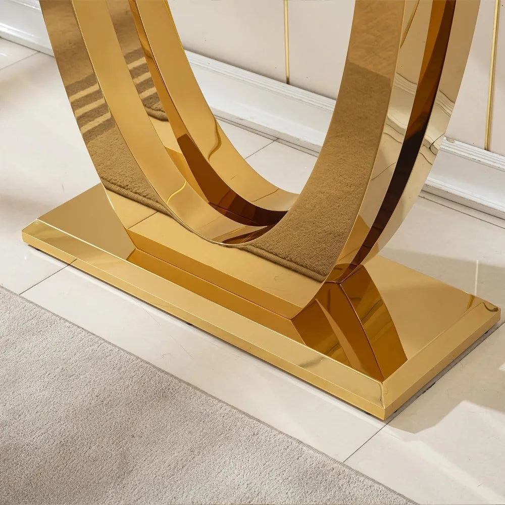 White Marble Console Table with Stainless Steel U-Base