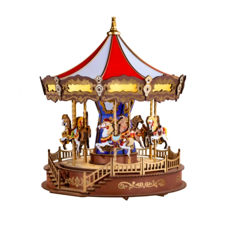 Robotime 3D Wooden Puzzle - Carousel Music Box With LED Lights