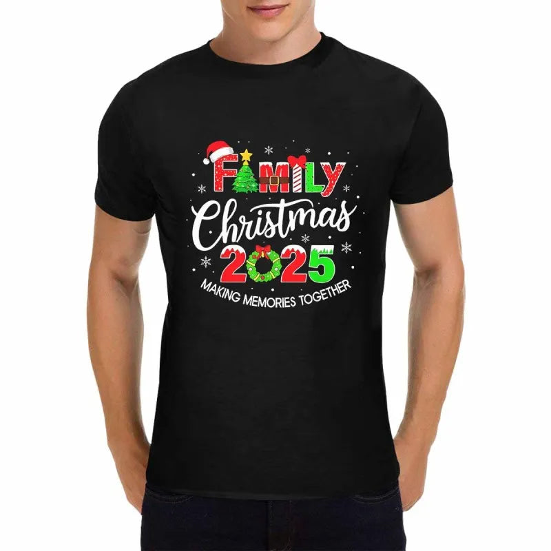 Men's Black Crew Neck T-Shirt Family Christmas 2025