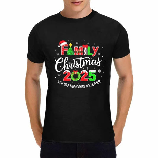 Men's Black Crew Neck T-Shirt Family Christmas 2025