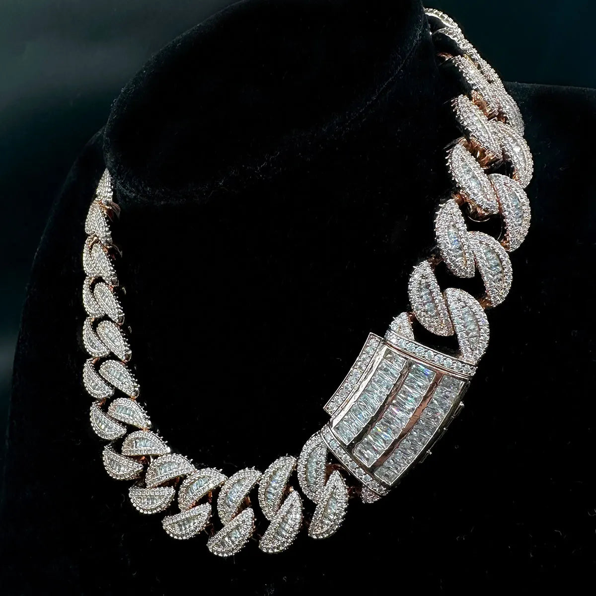 Baguette Cuban Link Chain for Men Iced - Prong Setting Necklace Choker -Real Gold Plated Hip Hop Jewelry