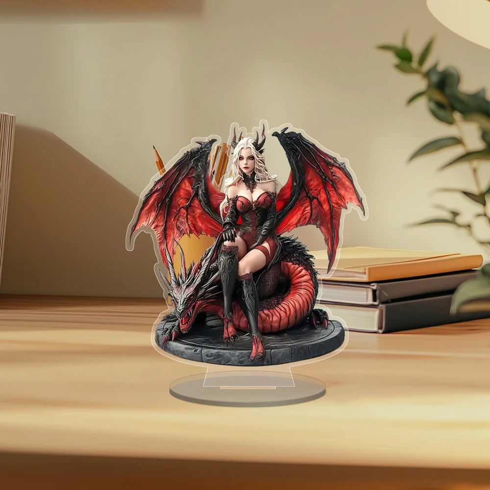 Acrylic Enchantress & Red Dragon Figurine - Halloween Theme Decorative