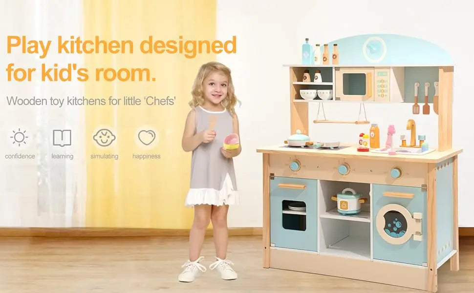 Wooden Kitchen for Kids - Play Kitchen with Plenty of Play Features