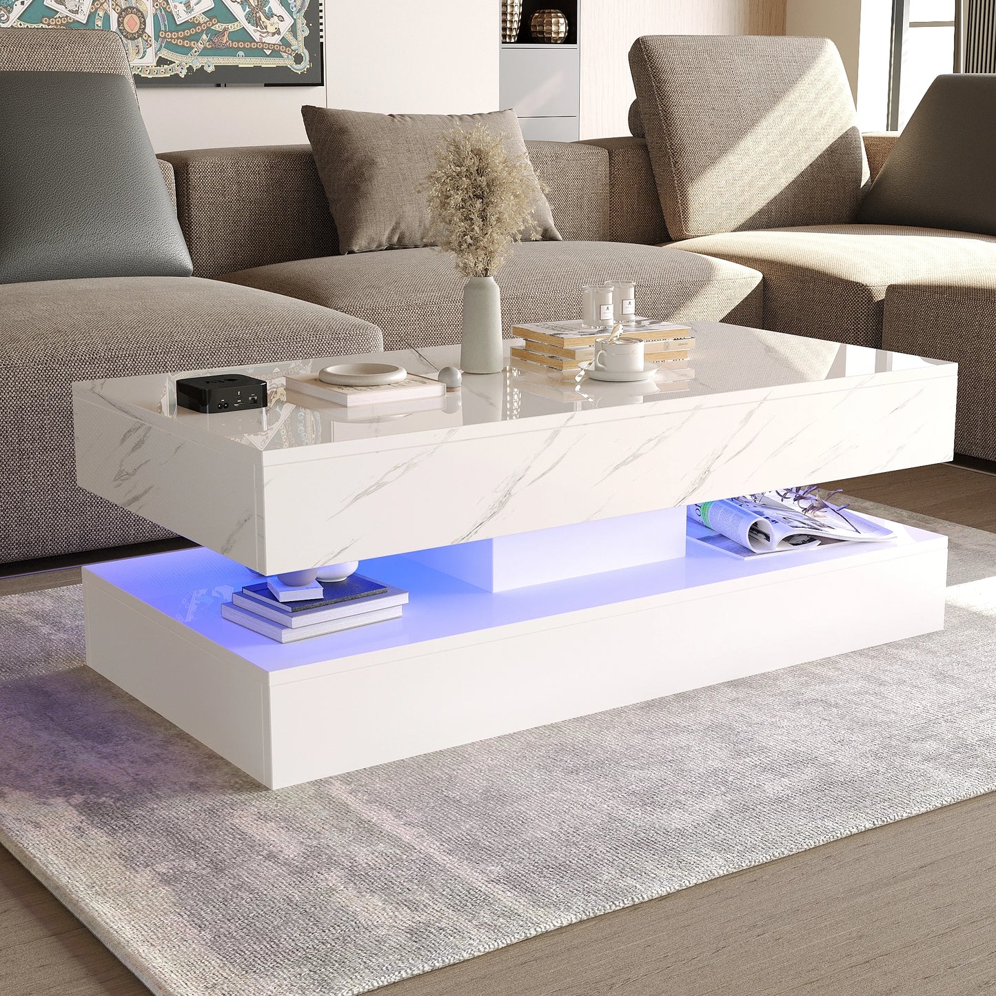 Stylish Coffee Table with LED lights, and 2 Storage Drawers