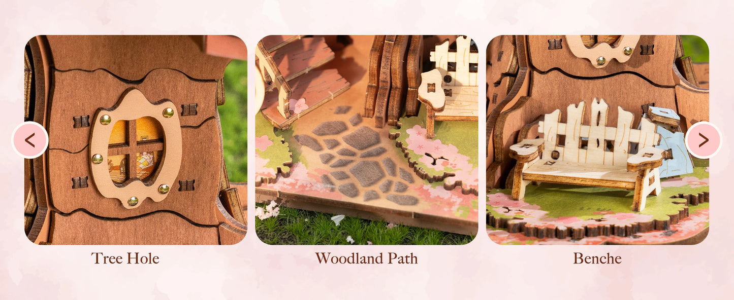 Robotime  Sakura Tree House 3D Wooden Puzzle - Model Kit with Swing Stairs - Perfect Christmas Home Decor- DIY Gift for Adults