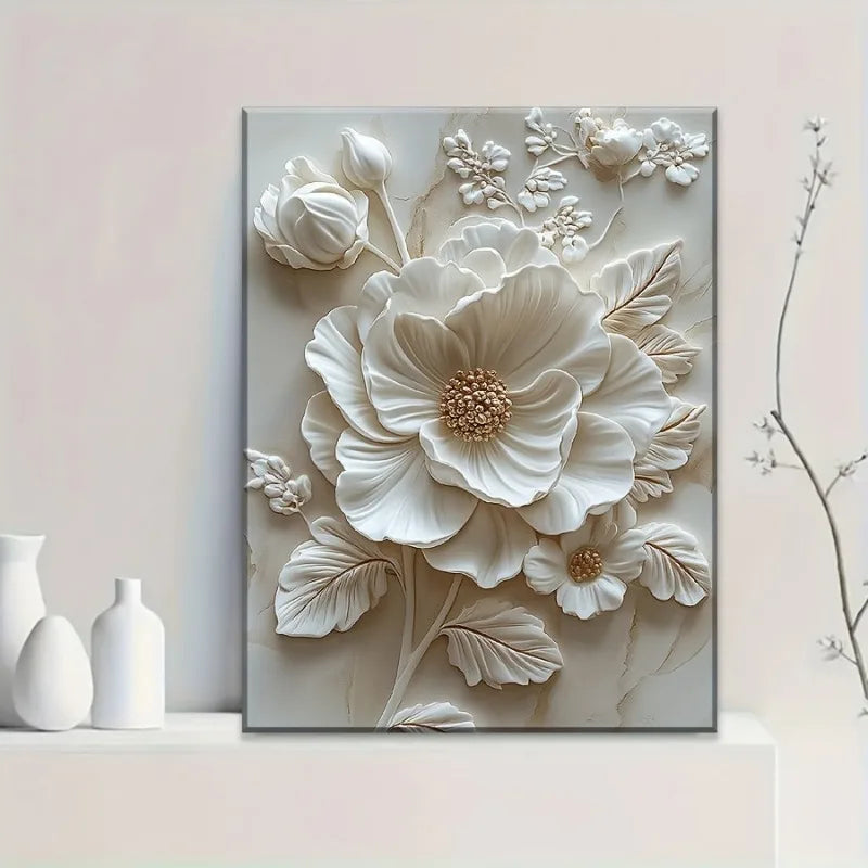 White Flower Pattern -  Canvas - Wall Mounted