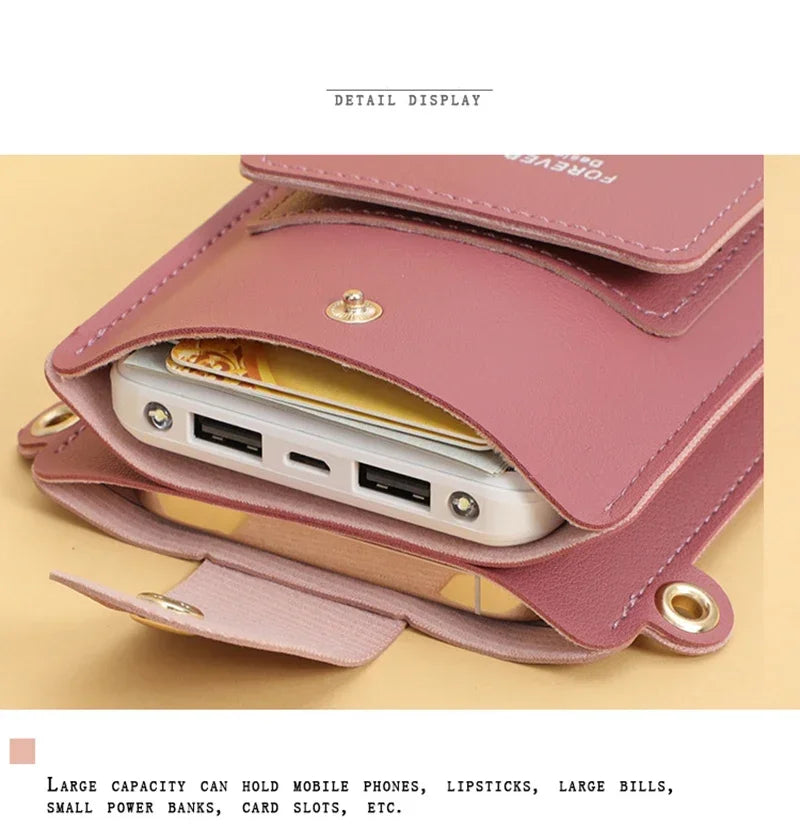 Women Bags Soft Leather Wallets - Touch Screen Cell Phone Purse - Crossbody Shoulder Strap Handbag