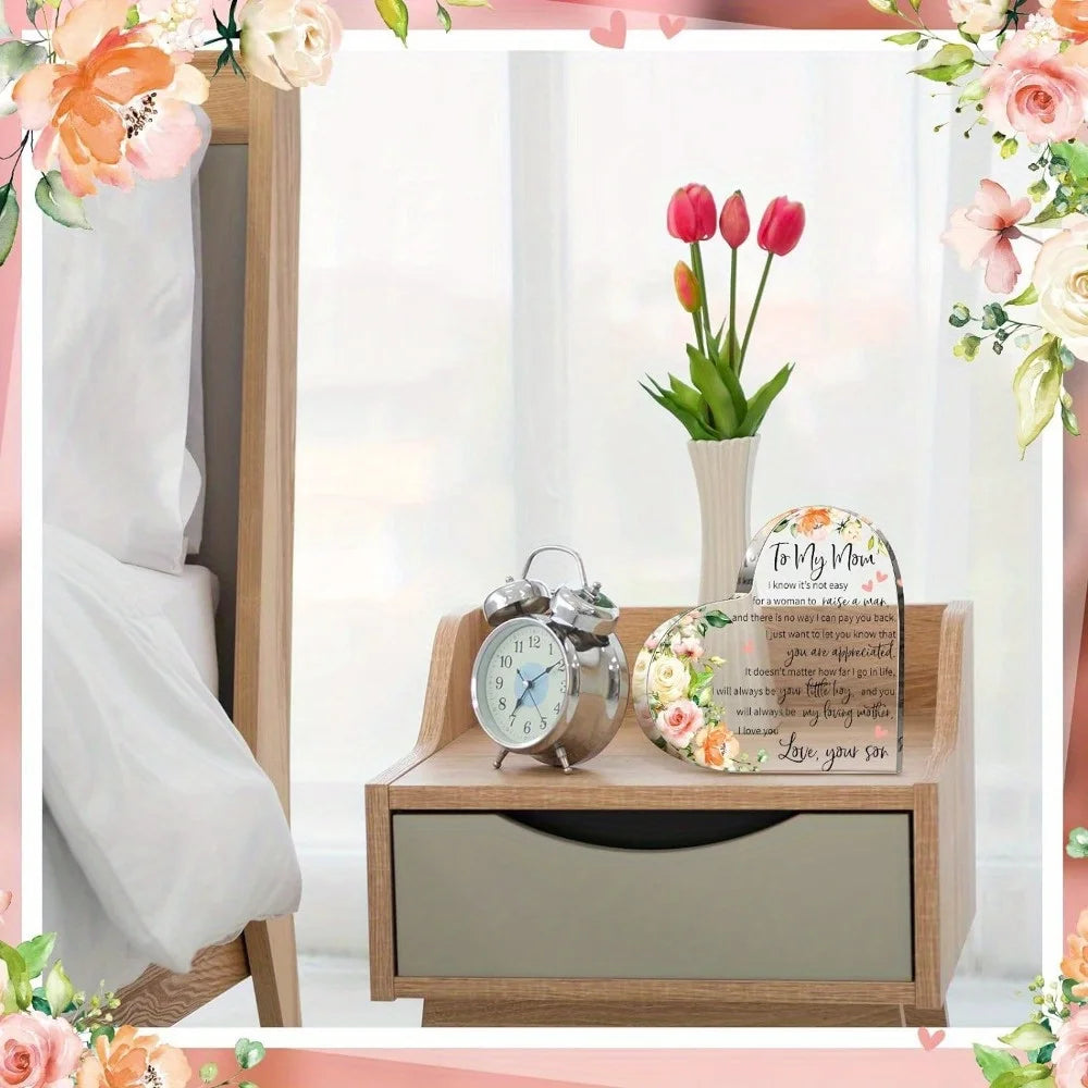 Mom Acrylic Heart Plaque: Birthday/Mother's Day/Christmas/Valentine's Gift from Son/Daughter.