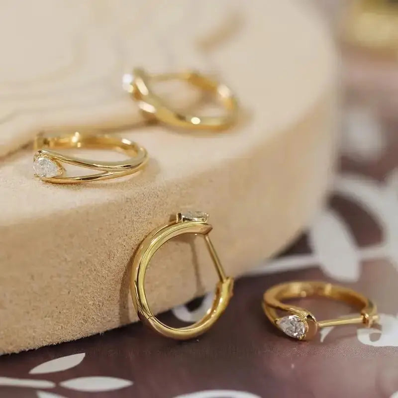 Pair Geometric Hoop Earrings – Copper with Zircon Inlay for Everyday Wear