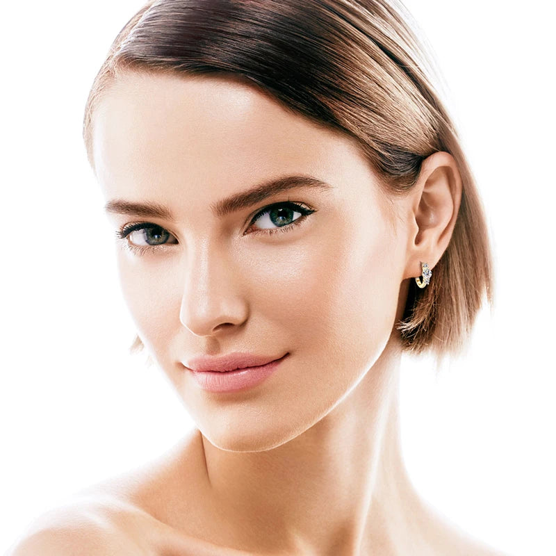 S925 Silver Hoop Earring - Ladies Moissanite Dangle Earrings - Three Stone D Color Glittering Diamond