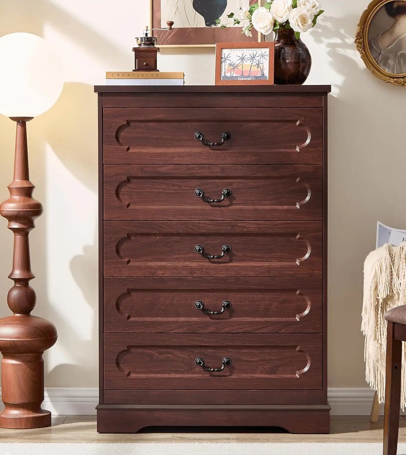 5 Drawer Dresser for Bedroom  Cherry Wood