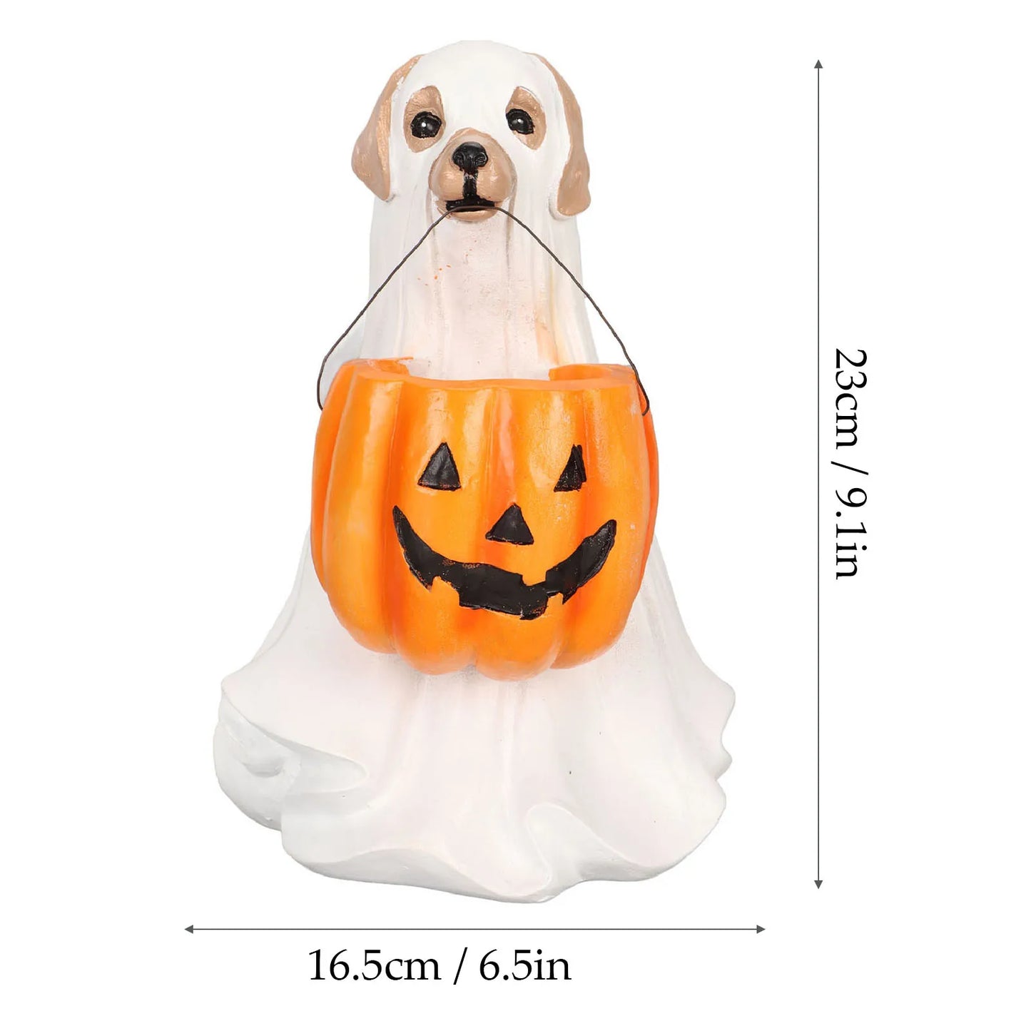 Halloween Ghost Dog Statue Resin Pumpkin Dog -  Cute Spooky Ghost Dog Figurine for Indoor Outdoor