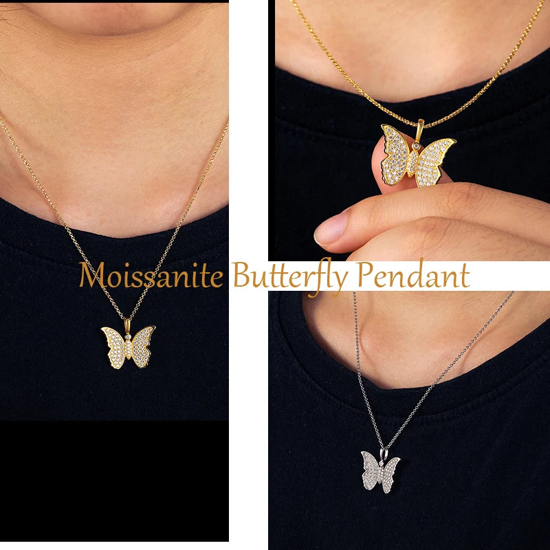 Moissanite Butterfly Pendant Necklace - Sterling Sliver  Design CharmJew
