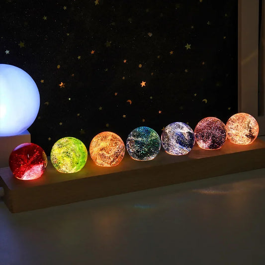 Vintage Glowing Crystal Ball with Colorful Glass
and Small Night Light