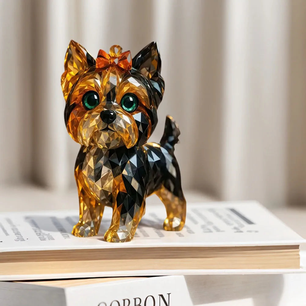Fake Crystal Animal Sculptures Cat/Dog Figurines - Resin Collectible Art Clear Statue for Home Office Shelf Desk Decor