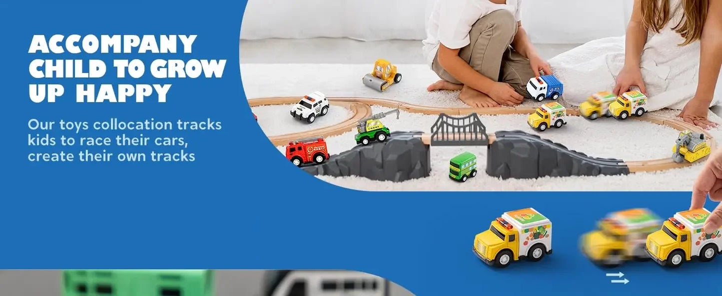 18 Pcs Pull Back City Cars and Trucks Toy Vehicles Set - Friction Powered Cars