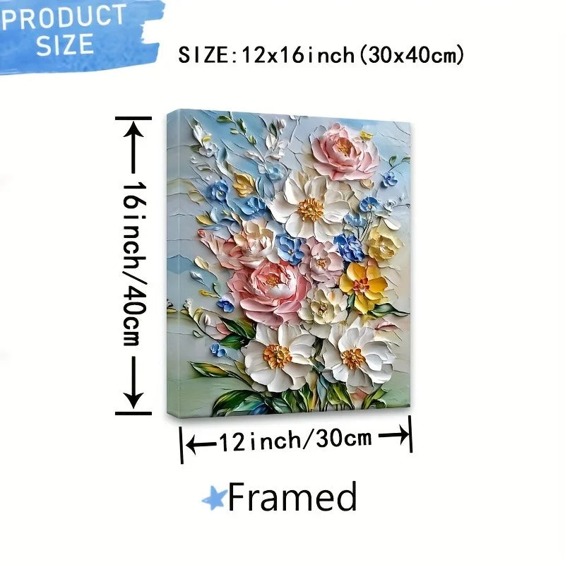 12X16 Inch Framed Vibrant 3D Floral Canvas Art