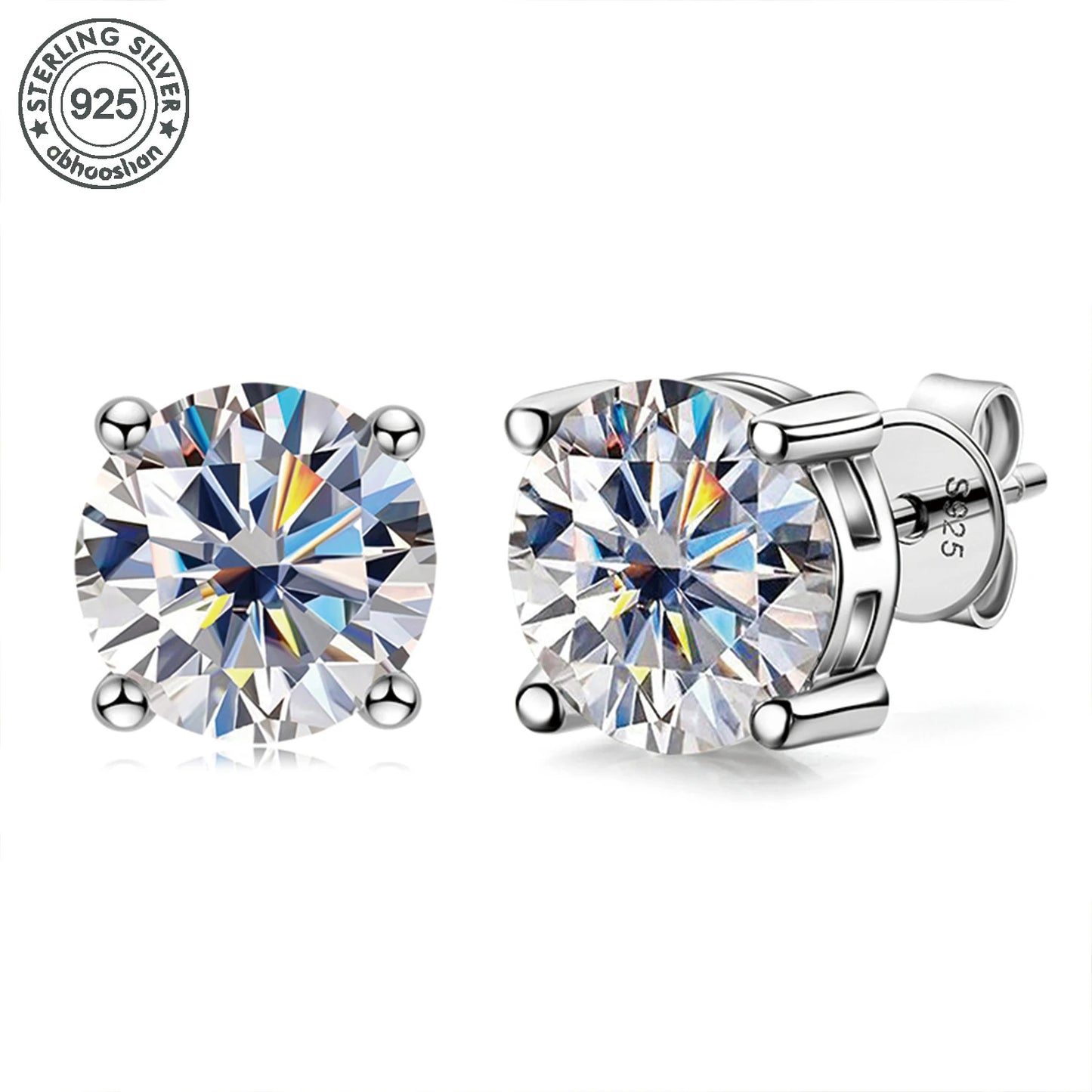 925 silver, moissanite stud earrings,- men's earrings,, set with 6/7/8mm moissanite,