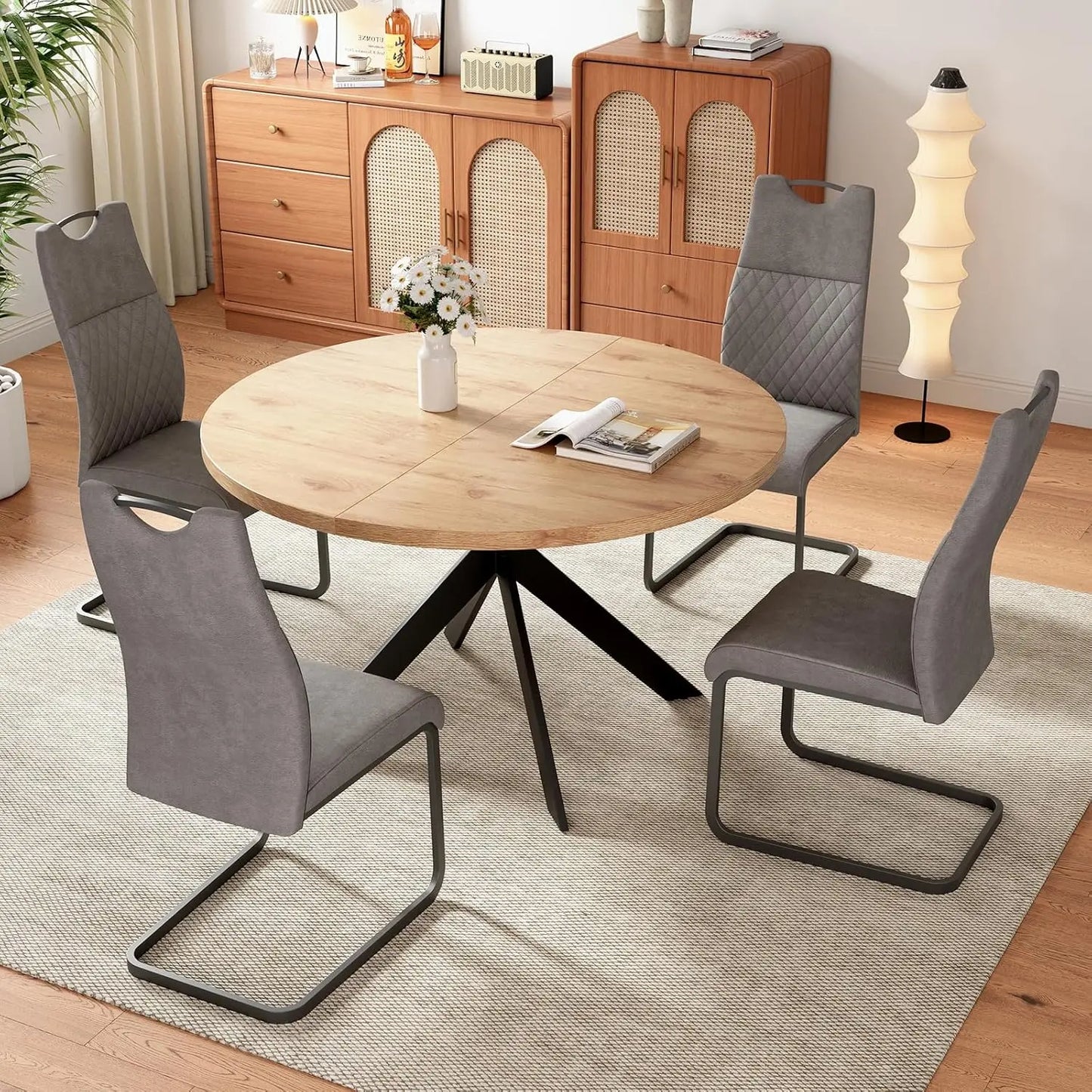 47"  Set, Modern Round Dining Table for 4-6 Person, Steel Legs