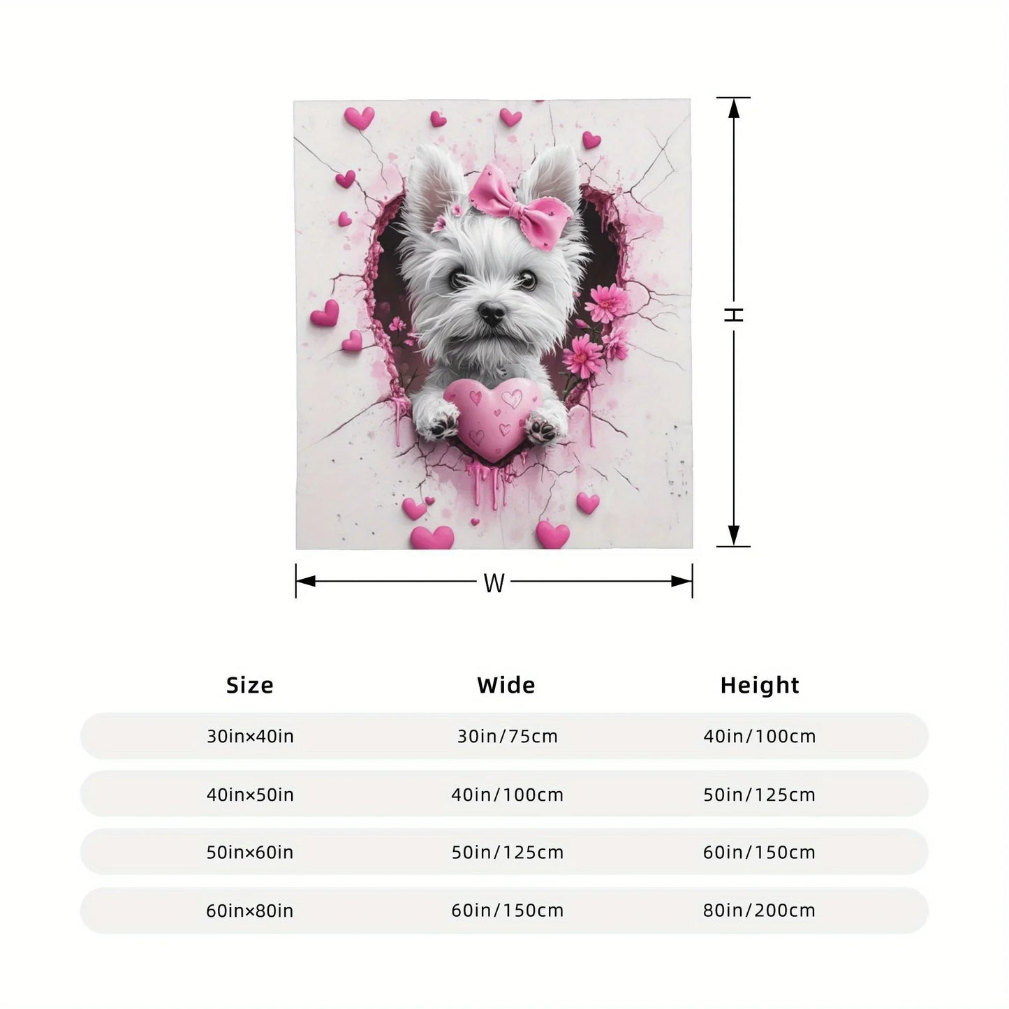 West Highland White Terrier Dog - Pink Floral Heart - Soft and Cozy Novelty Fleece Blanket