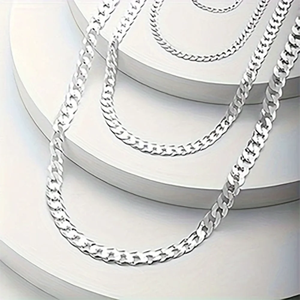 7mm Men's  Link Silver plated & brass Chain Necklace