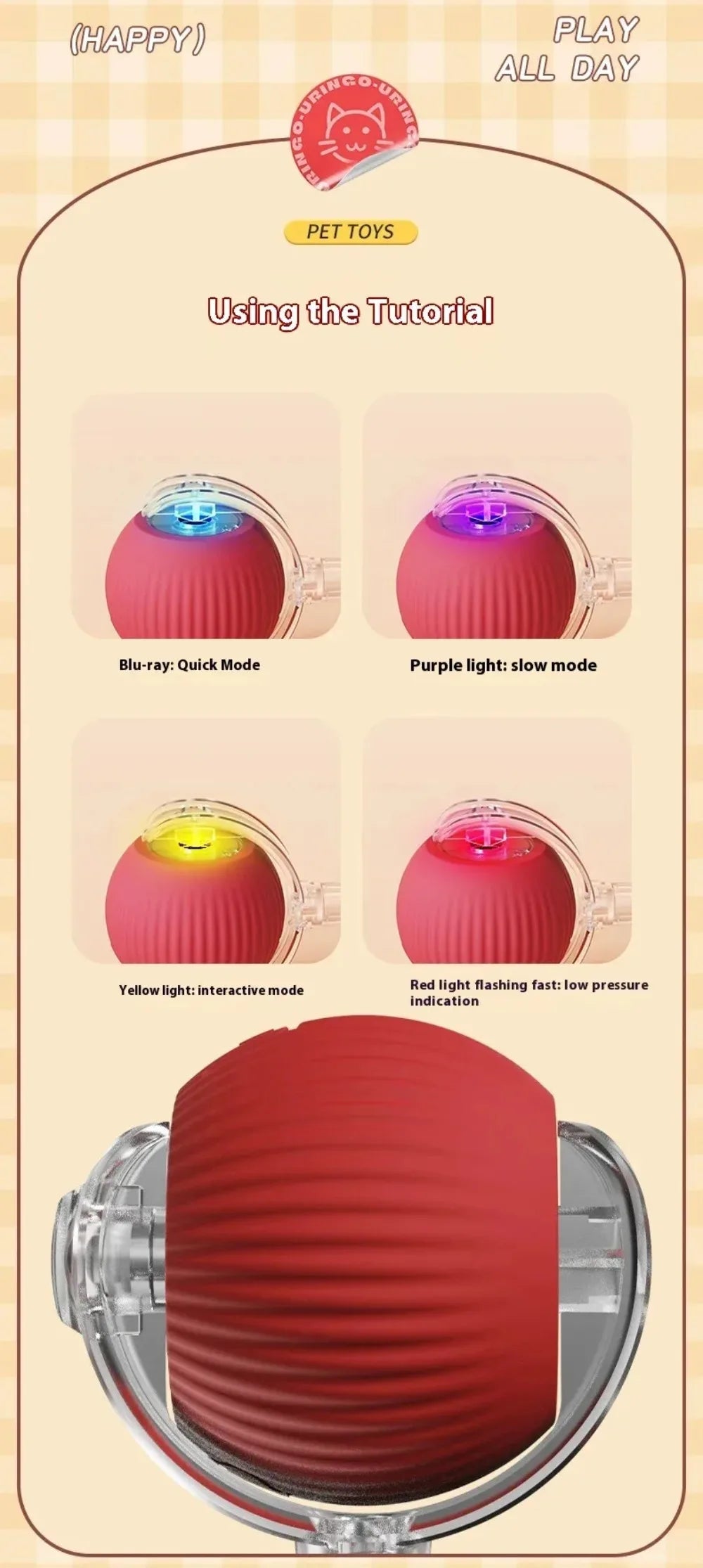 New Cat Interactive Ball Toy Automatic Rolling Ball - Faux Tail Rechargeable Smart Pet Electric Toy Dog