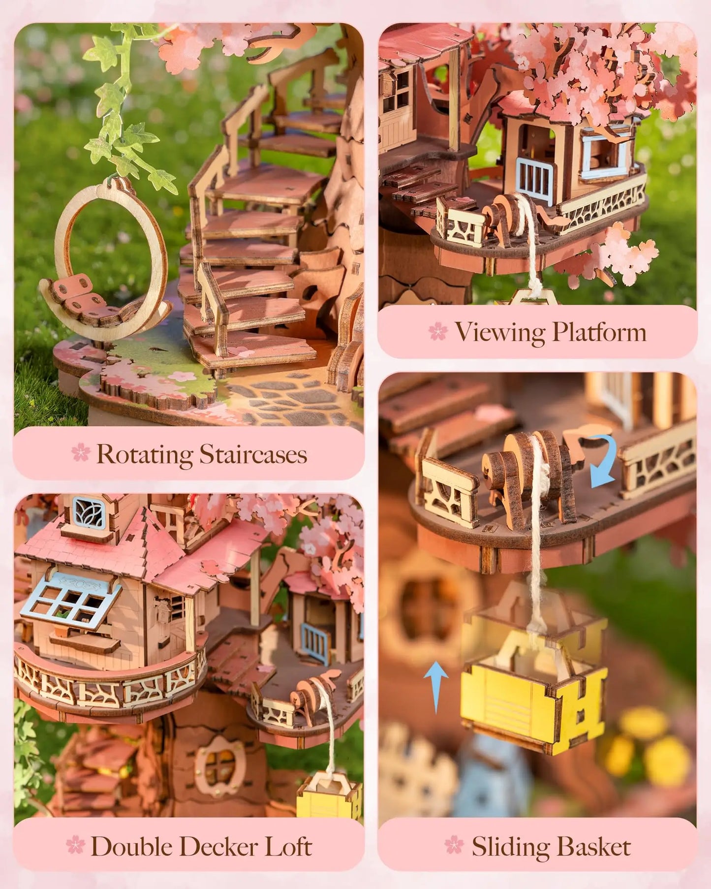 Robotime  Sakura Tree House 3D Wooden Puzzle - Model Kit with Swing Stairs - Perfect Christmas Home Decor- DIY Gift for Adults